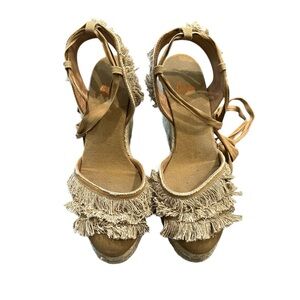 Castaner Canvas Wedges Espadrille Tan Color Fringe Accent sz EU 38/US 7.5